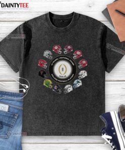Awesome College Football Playoff 2025-2026 washed t-shirt featuring 12 teams and 1 national champ helmet design.