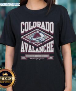 Awesome Colorado Avalanche Heater Ladies Tee featuring vibrant team colors and stylish design for female fans.