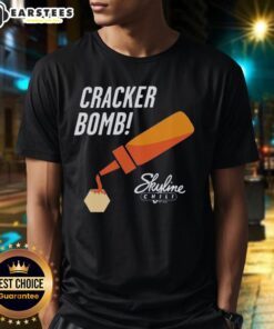 Awesome Cracker Bomb Skyline T-Shirt featuring a vibrant city skyline graphic on a stylish, comfortable tee.