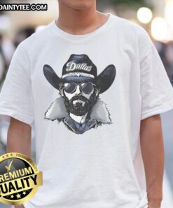 Awesome Dallas Cowboys mascot in a beanie and sunglasses, showcasing a fun T-shirt design for fans.