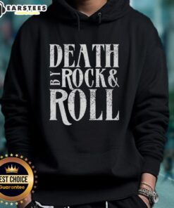 Awesome Death By Rock Roll Hoodie featuring a bold graphic design perfect for music lovers and casual wear.