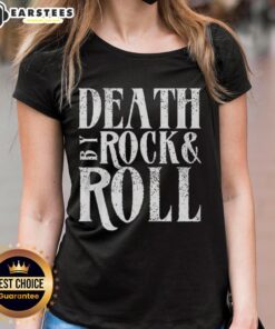Awesome Death By Rock Roll Ladies Tee featuring a stylish graphic design, perfect for music lovers and casual wear.