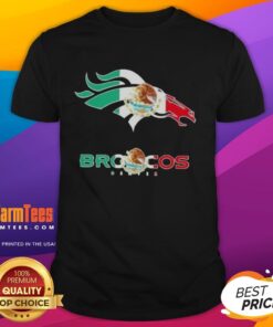 Awesome Denver Broncos Football X Mexican Flag Logo T-Shirt showcasing a vibrant design for fans of both teams.