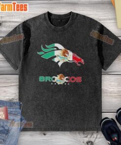 Awesome Denver Broncos football t-shirt featuring a vibrant Mexican flag logo design, perfect for fans.