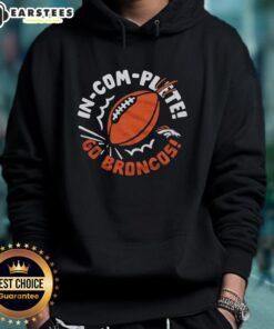 Alt Text: Awesome Denver Broncos Incomplete Football Hoodie featuring team colors and logo, perfect for fans and game day.