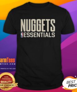 Awesome Denver Nuggets Essentials NBA logo T-shirt featuring a bold design, perfect for basketball fans and casual wear.
