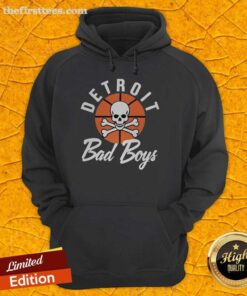 Detroit Pistons 'Bad Boys' curved logo hoodie, showcasing vibrant team colors and stylish design for basketball fans.