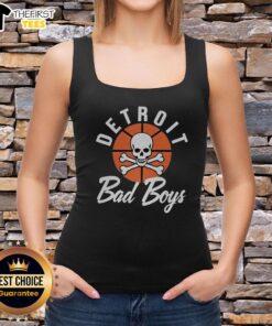 Awesome Detroit Pistons Basketball tank top featuring the iconic Bad Boys curved logo, perfect for fans and sports enthusiasts.