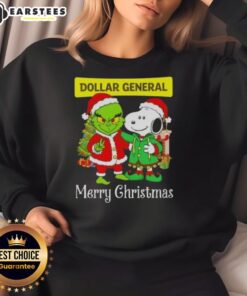 Awesome Dollar General X Grinch and Snoopy Merry Christmas sweatshirt for festive holiday style.