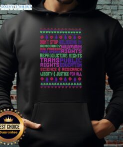 Awesome hoodie featuring 'Don't Stop Believing in Democracy' design, celebrating due process, free speech, and human rights.