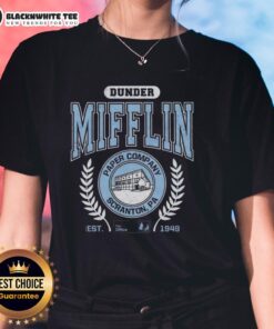 Awesome Dunder Mifflin Paper Company tee from Scranton, PA, inspired by The Office, established 1949, women's fashion.