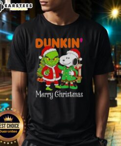 Awesome Dunkin Donuts X Grinch and Snoopy Merry Christmas T-Shirt featuring festive designs for holiday cheer.