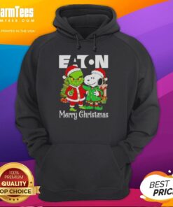 Alt Text: Awesome Eaton Corporation X Grinch and Snoopy Merry Christmas Hoodie featuring festive designs for the holiday season.