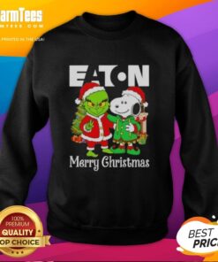 Alt Text: Awesome Eaton Corporation X Grinch and Snoopy Merry Christmas sweatshirt featuring festive designs for holiday cheer.