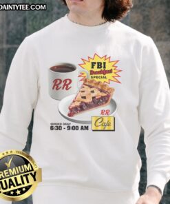 Awesome FBI Breakfast Special RR Cafe sweatshirt featuring a bold design and cozy fit, perfect for fans of unique apparel.