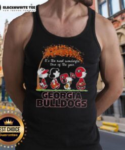 Georgia Bulldogs X Peanuts Snoopy tank top for autumn, celebrating 'It's the Most Wonderful Time of the Year'.