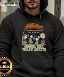 Alt Text: Awesome Georgia Tech Yellow Jackets hoodie featuring Snoopy and friends, perfect for autumn celebrations.