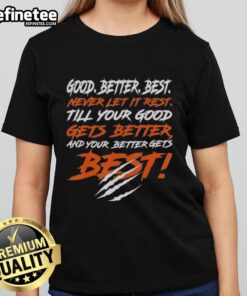 Chicago Bears ladies tee featuring 'Good, Better, Best' slogan, perfect for fans showing team spirit and style.