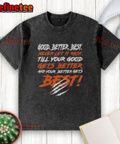 Chicago Bears washed t-shirt featuring 'Good, Better, Best' motivational slogan for fans and casual wear.