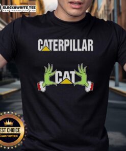 Awesome Grinch hands holding a caterpillar on a Christmas T-shirt, perfect for festive holiday cheer and Grinch fans.