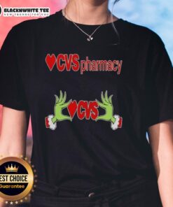 Awesome Grinch hands design on a Christmas ladies tee, perfect for festive CVS Pharmacy holiday celebrations.