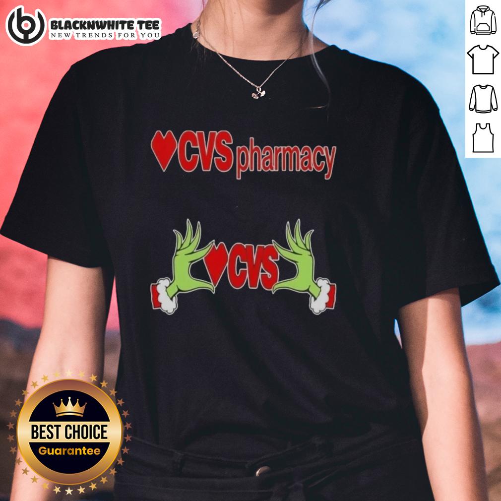Awesome Grinch Hands Love Cvs Pharmacy Christmas Ladies Tee Awesome Grinch hands design on a Christmas ladies tee, perfect for festive CVS Pharmacy holiday celebrations.