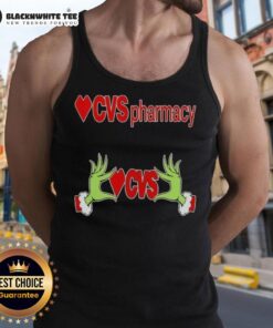 Awesome Grinch hands holding a heart on a Christmas tank top from CVS Pharmacy, perfect for festive holiday wear.