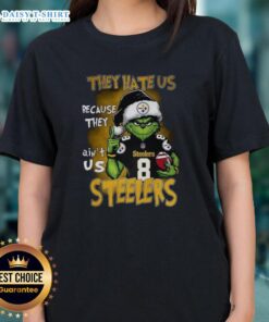 Awesome Grinch Santa Hat tee for Pittsburgh Steelers fans, perfect for Christmas celebrations and NFL pride.