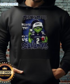 Alt Text: Awesome Grinch Santa Hat hoodie for Seattle Seahawks fans - NFL Christmas gear, 'They Hate Us Because They Ain't Us'
