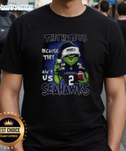 Awesome Grinch Santa Hat T-Shirt inspired by Seattle Seahawks - perfect for Christmas fans who love NFL humor.