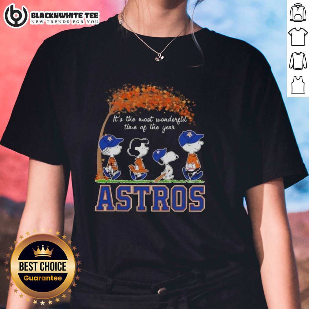 Awesome Houston Astros X Peanuts Snoopy And Friends Autumn It's The Most Wonderful Time Of The Year Ladies-Tee Awesome Houston Astros X Peanuts Snoopy and Friends autumn ladies tee celebrating the most wonderful time of the year.