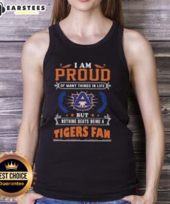 Tank top featuring 'I Am Proud Of Many Things But Nothing Beats Being An Auburn Tigers Fan' design, perfect for fans.