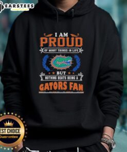 Alt Text: Florida Gators fan hoodie with 'Awesome I Am Proud Of Many Things' slogan, perfect for showing team pride.