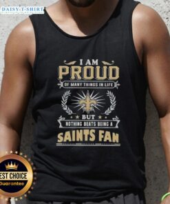 New Orleans Saints fan proudly wearing a tank top celebrating love for football and team spirit.