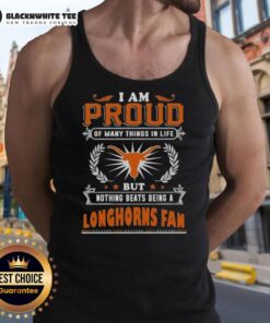 Texas Longhorns fan tank top with 'Awesome I Am Proud of Many Things' slogan, showcasing team pride and spirit.