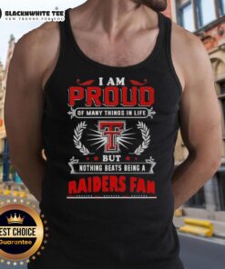 Texas Tech Red Raiders fan tank top showcasing pride with the phrase 'Awesome, I Am Proud of Many Things in Life'.
