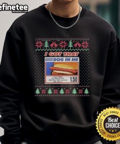 Alt Text: Awesome I Got That Dog In Me All Beef Hot Dog and 20oz Soda Christmas Ugly Sweatshirt design with festive elements.