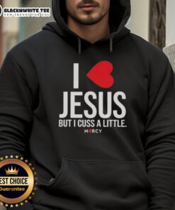 Awesome 'I Love Jesus But I Cuss A Little' hoodie, showcasing a stylish design perfect for faith and humor.