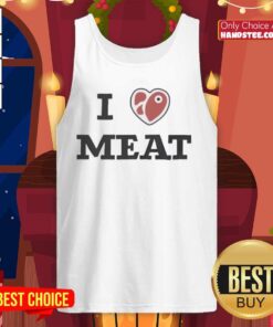 Alt Text: Funny tank top with 'I Love Meat' slogan, perfect for meat lovers and BBQ enthusiasts.