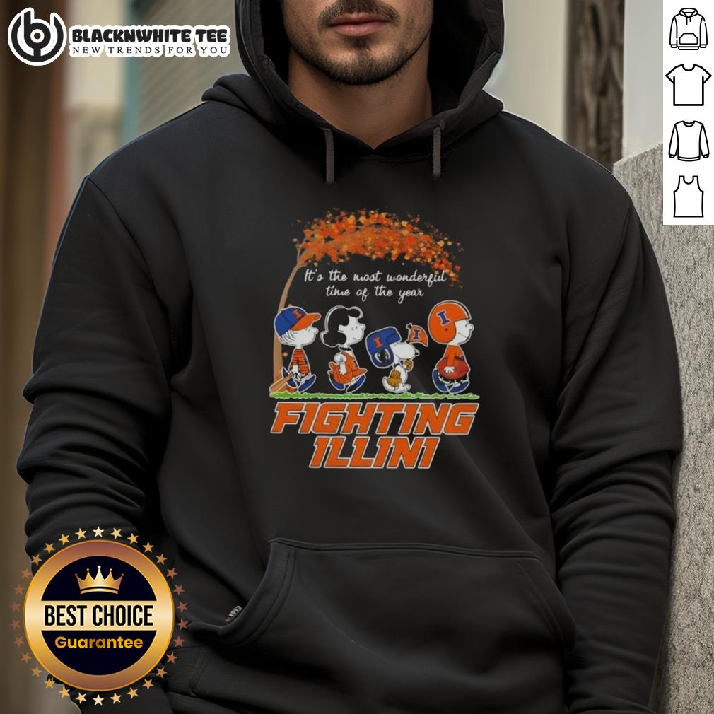 Awesome Illinois Fighting Illini X Peanuts Snoopy And Friends Autumn It's The Most Wonderful Time Hoodie Alt Text: Illinois Fighting Illini X Peanuts Snoopy hoodie, perfect for autumn, featuring vibrant colors and cozy design.