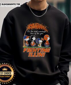 Awesome Illinois Fighting Illini X Peanuts Snoopy sweatshirt for autumn, featuring vibrant colors and festive design.