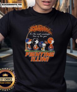 Alt Text: Awesome Illinois Fighting Illini X Peanuts Snoopy and Friends autumn t-shirt celebrating the most wonderful time of the year.
