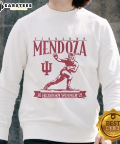 Awesome Indiana football sweatshirt featuring Fernando Mendoza and Heisman Trophy design, perfect for fans and collectors.