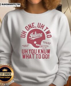 Alt Text: Awesome Indiana Hoosiers football sweatshirt featuring a bold helmet design, perfect for fans showing team spirit.