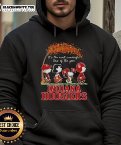 Awesome Indiana Hoosiers X Peanuts Snoopy hoodie featuring autumn design, perfect for celebrating the season.