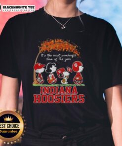 Awesome Indiana Hoosiers X Peanuts Snoopy and Friends autumn ladies tee celebrating the most wonderful time of the year.