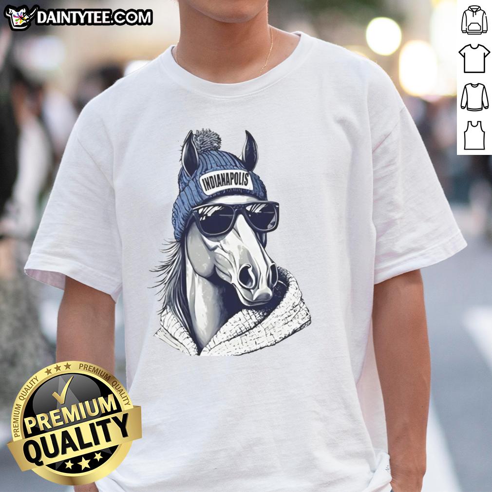 awesome-indianapolis-colts-mascot-wearing-a-beanie-and-sunglasses-t-shirt Indianapolis Colts mascot in a beanie and sunglasses t-shirt, showcasing team spirit at a game event.