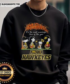 Alt Text: Awesome Iowa Hawkeyes X Peanuts Snoopy and Friends autumn sweatshirt for the most wonderful time of the year.