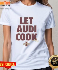 Alt Text: Awesome Iowa State Cyclones Let Audi Cook ladies tee featuring vibrant team colors and stylish design for fans.