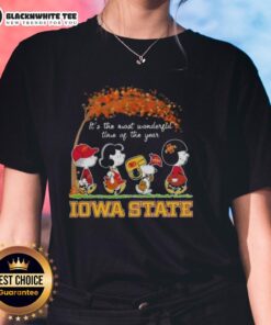 Awesome Iowa State Cyclones X Peanuts Snoopy autumn tee for ladies, celebrating the most wonderful time of the year.